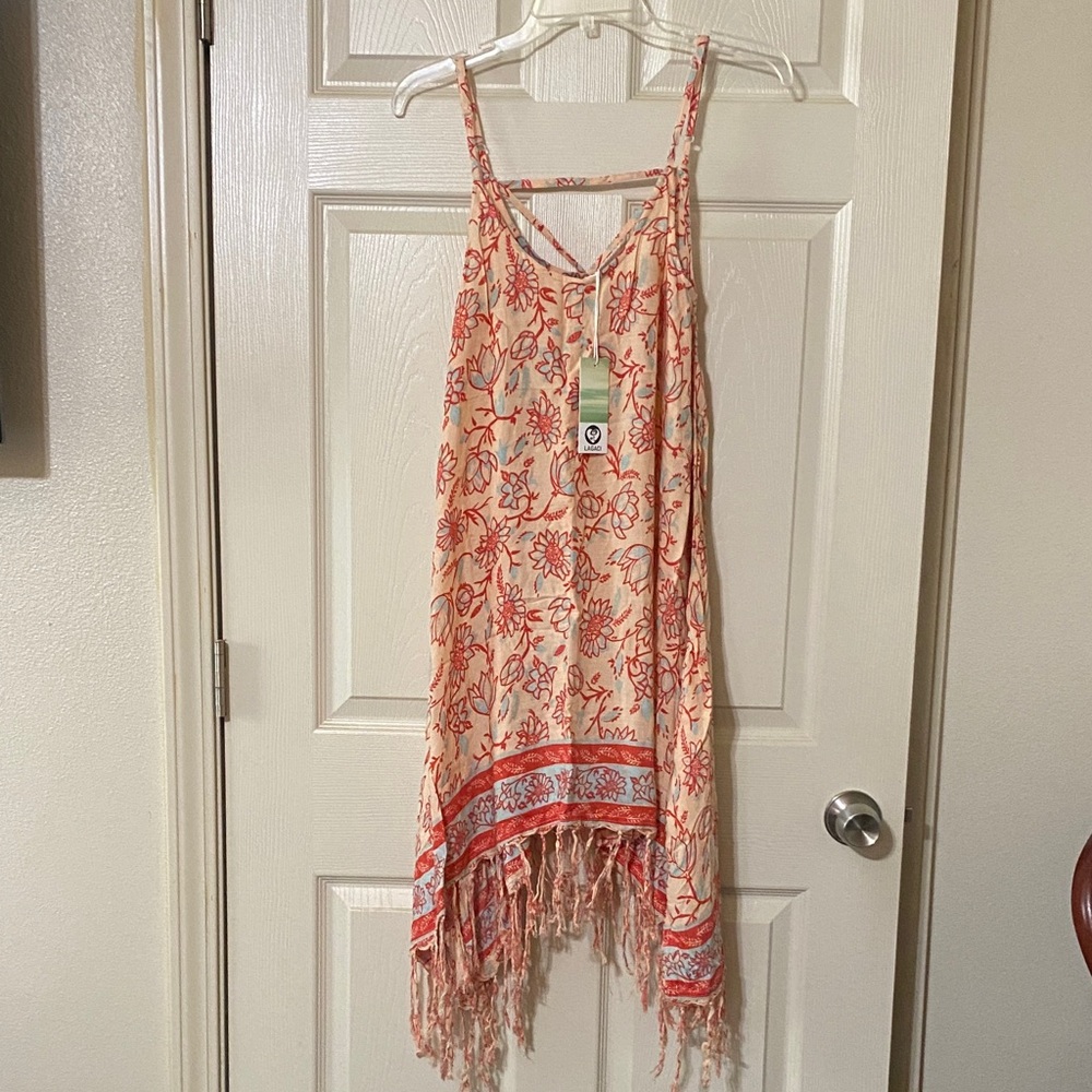 Lagaci Peach Floral Maxi Dress with Red Accents